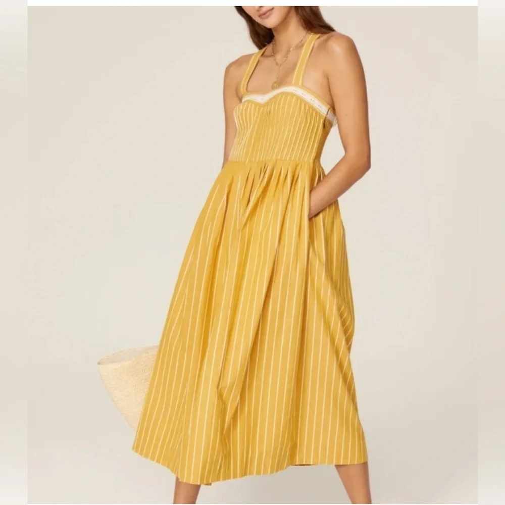 The Great Larel Yellow Striped Maxi Dress Size 2 Pockets - Picture 3 of 16